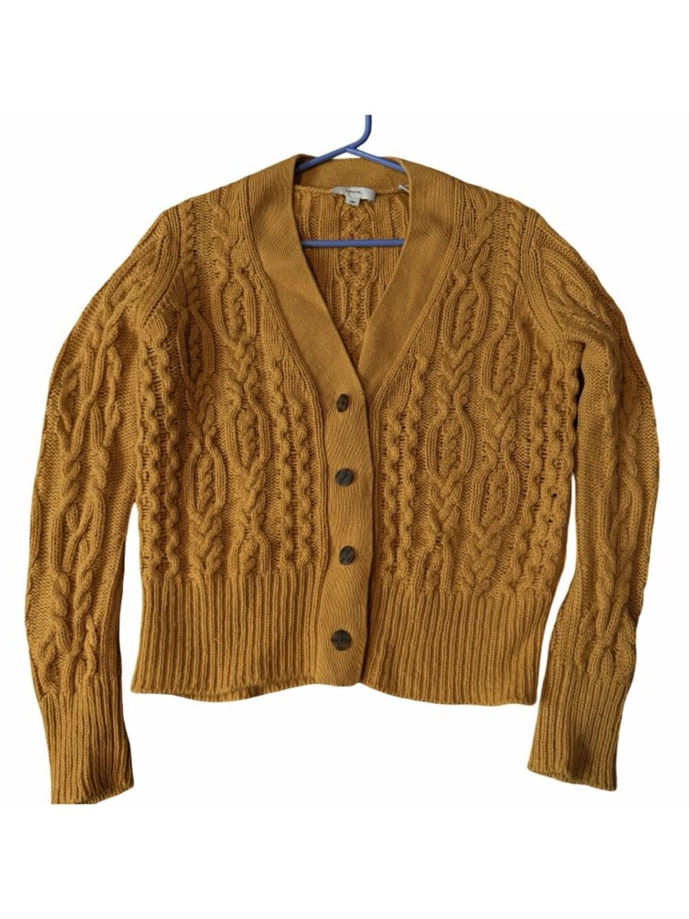 Vince Gold Sap Chunky Braided Cable Knit Cashmere Wool Cardigan M Fall